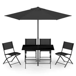 Gartenmöbel Set FILIPPO mit Sonnenschirm schwarz
