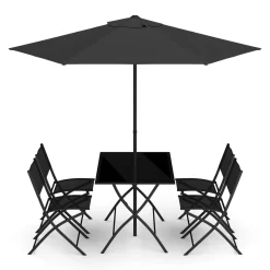 Gartenmöbel Set FILIPPO mit Sonnenschirm schwarz