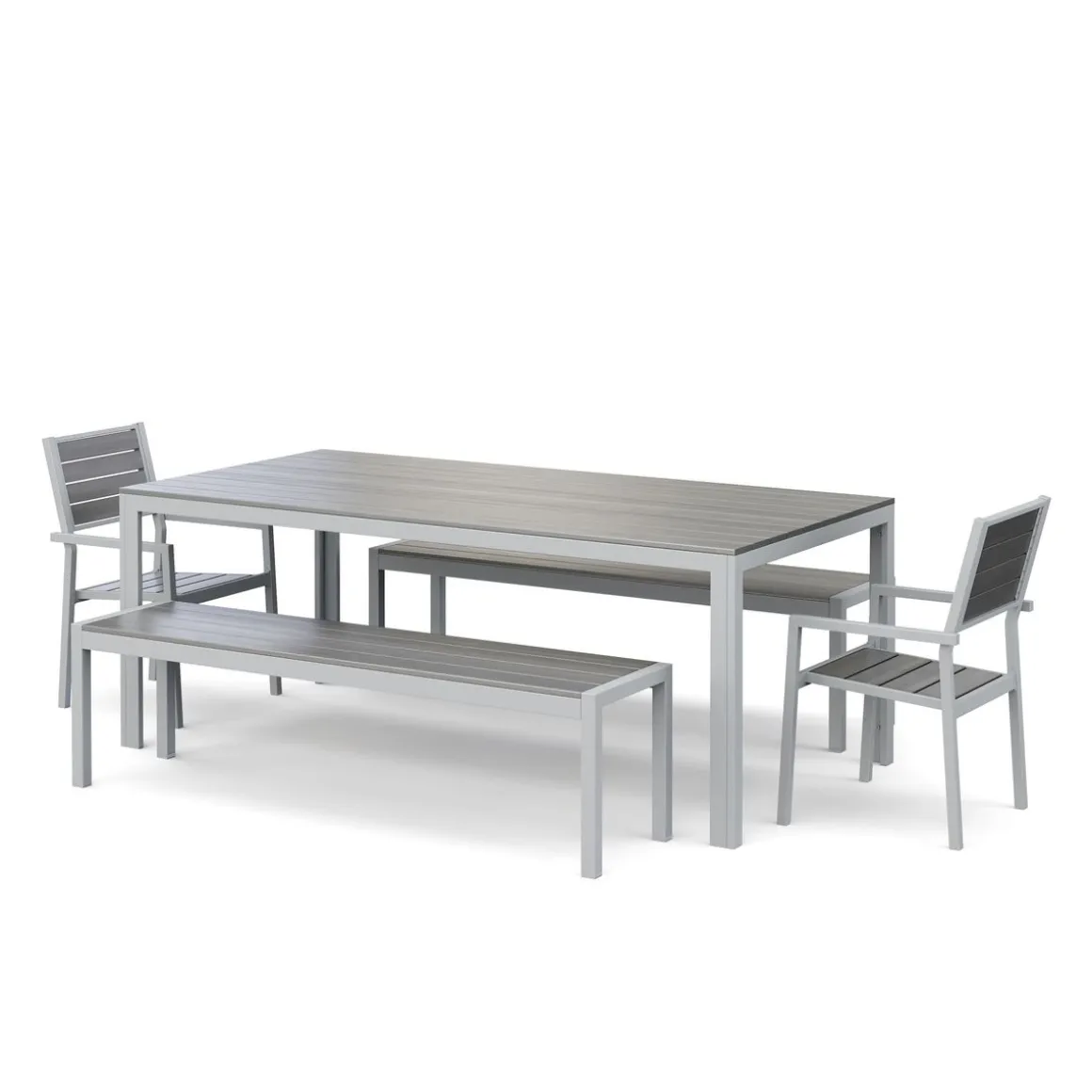 Gartenmöbel Set KAVO 2 Stühle + 2 Bänke grau