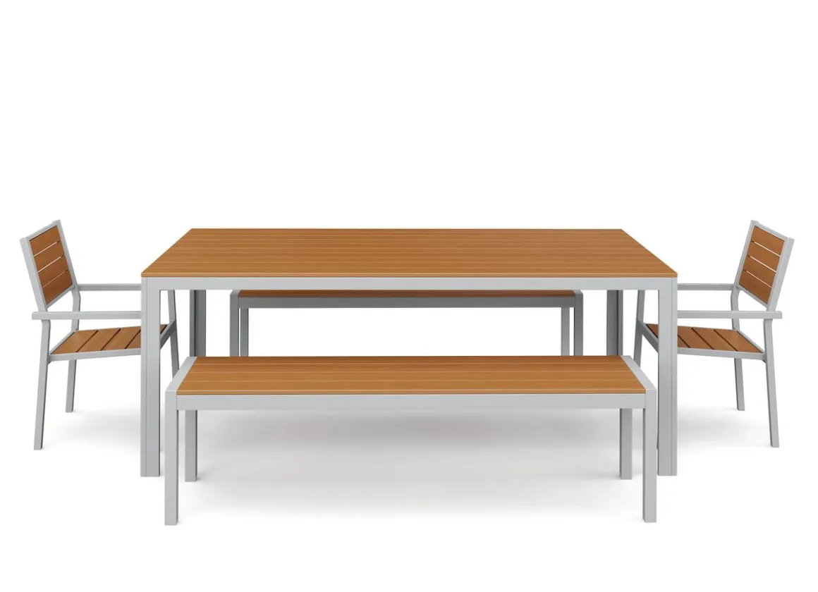 Gartenmöbel Set KAVO 2 Stühle + 2 Bänke braun