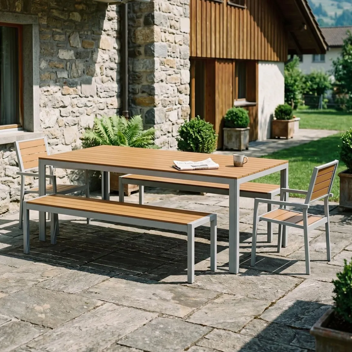 Gartenmöbel Set KAVO 2 Stühle + 2 Bänke braun