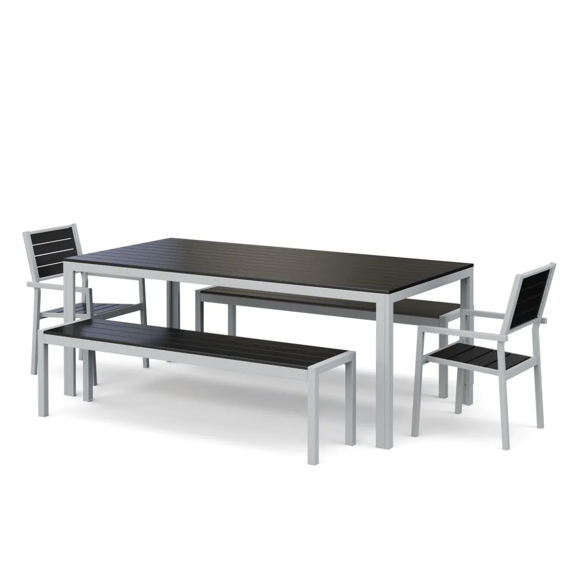 Gartenmöbel Set KAVO 2 Stühle + 2 Bänke anthrazit