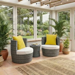 Gartenmöbel Set Rattan BROOKLYN stapelbar grau