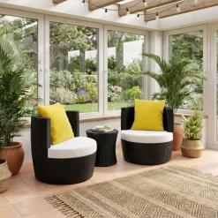 Gartenmöbel Set Rattan BROOKLYN stapelbar schwarz