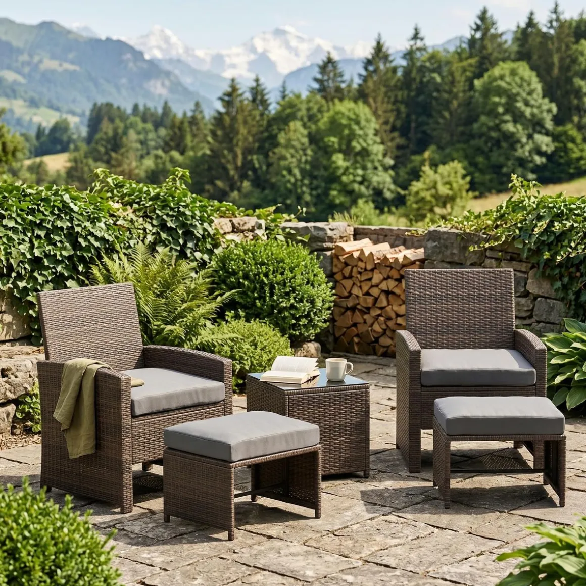 Gartenmöbel Set Rattan EREN braun/anthrazit