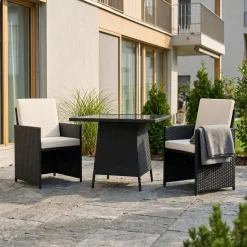 Gartenmöbel Set Rattan HAROLD schwarz/weiss