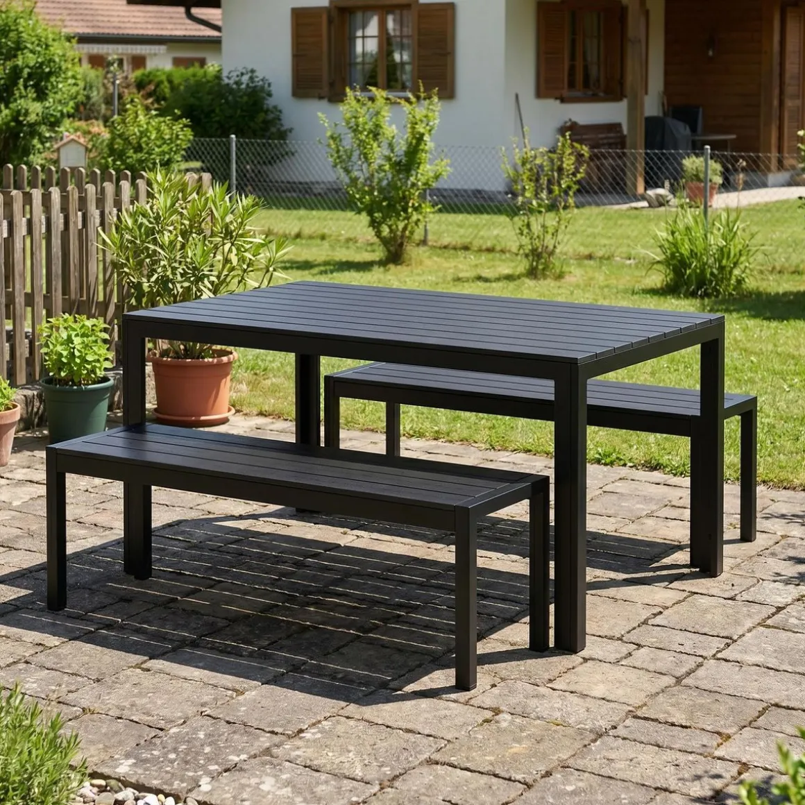 Gartenmöbel Set RIVI 2 Bänke schwarz