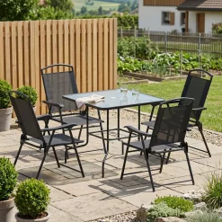 Gartenmöbel Set SILVANO mit Schirmloch schwarz