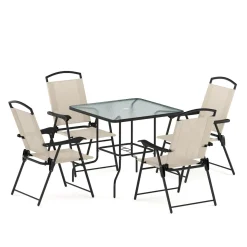 Gartenmöbel Set SILVANO mit Schirmloch beige/schwarz
