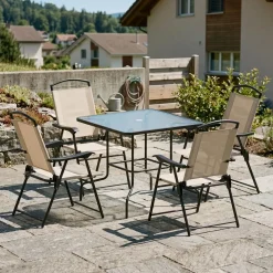 Gartenmöbel Set SILVANO mit Schirmloch beige/schwarz