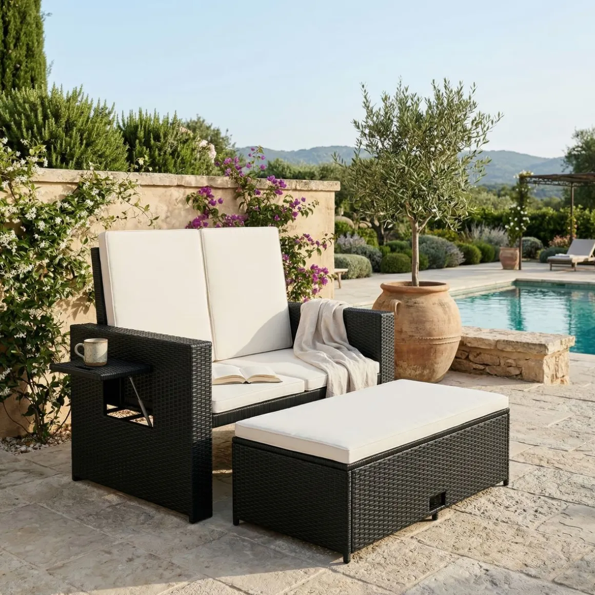 Gartenmöbel Set TAMPA schwarz/beige