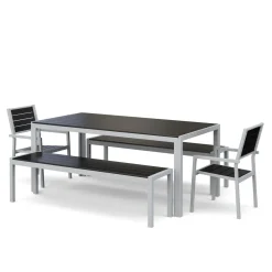Gartenmöbel Set ZILO 2 Stühle + 2 Bänke anthrazit