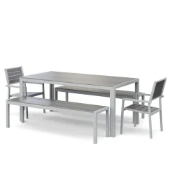 Gartenmöbel Set ZILO 2 Stühle + 2 Bänke grau