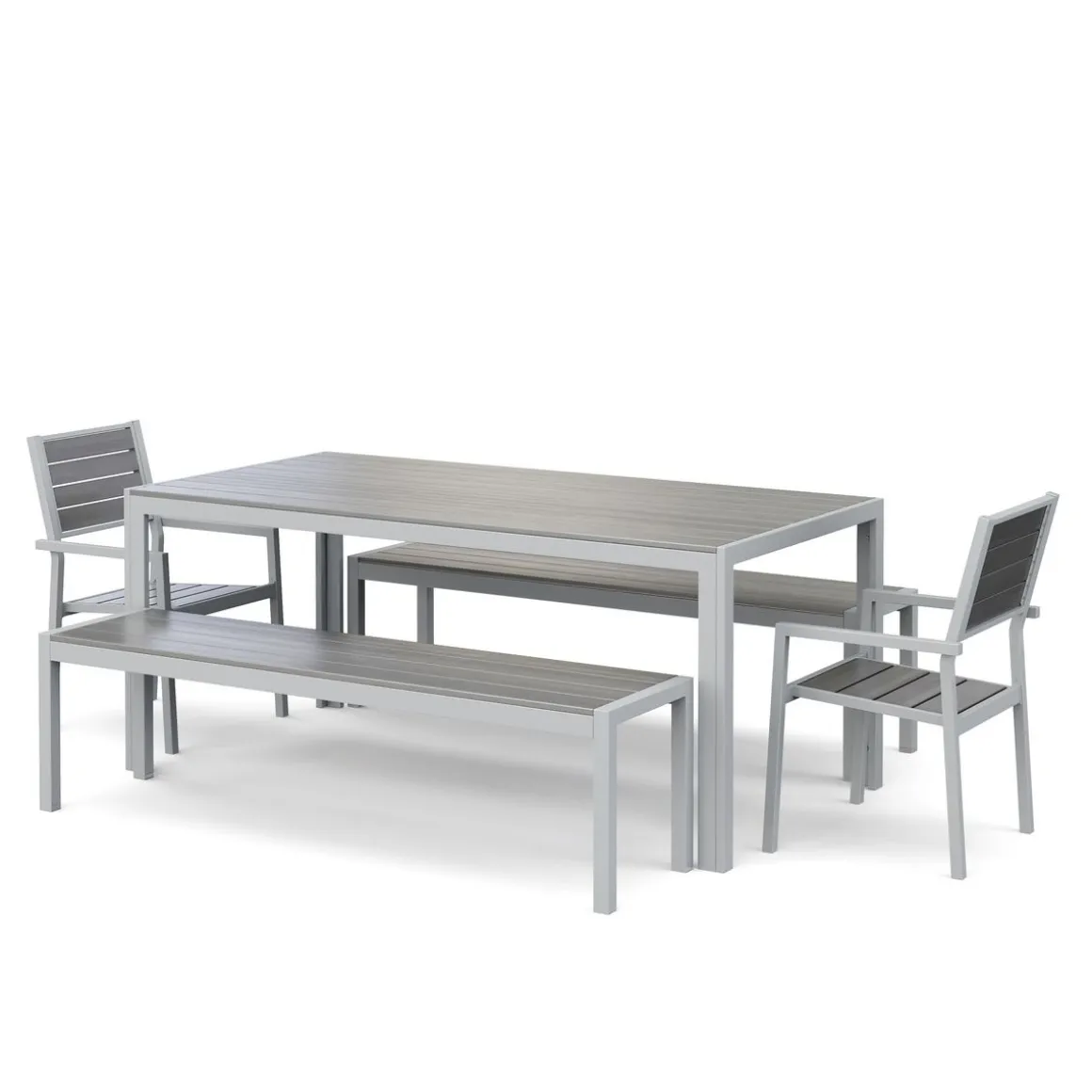 Gartenmöbel Set ZILO 2 Stühle + 2 Bänke grau