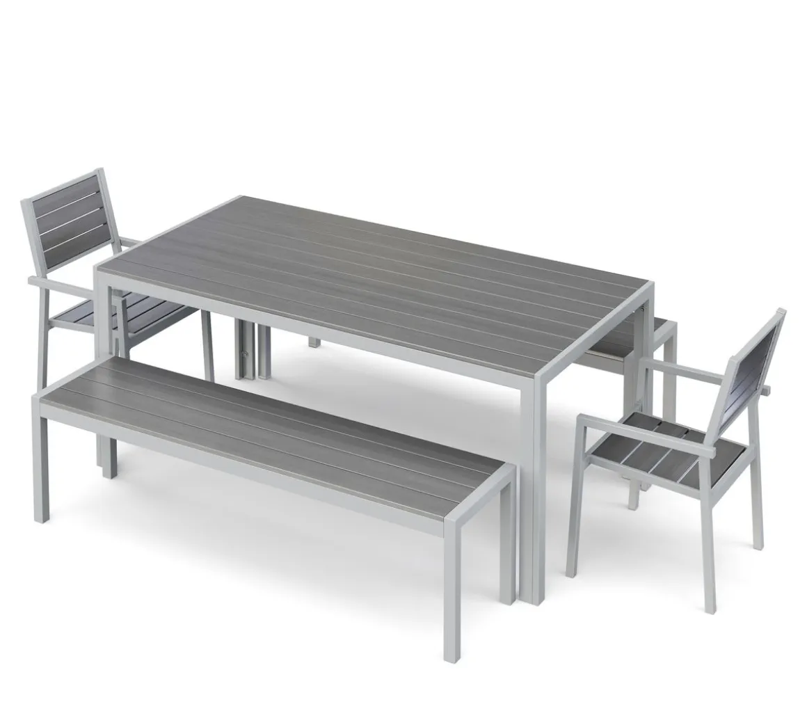 Gartenmöbel Set ZILO 2 Stühle + 2 Bänke grau