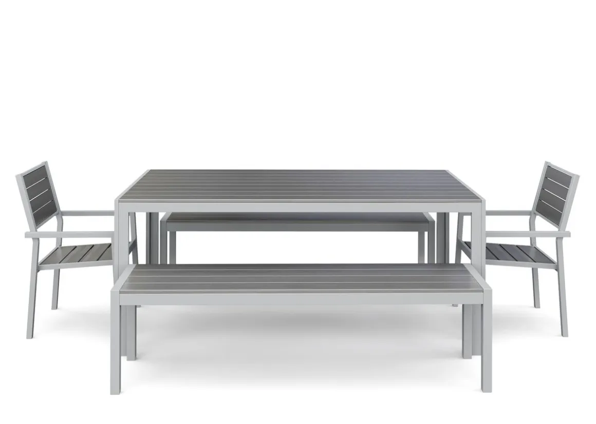 Gartenmöbel Set ZILO 2 Stühle + 2 Bänke grau