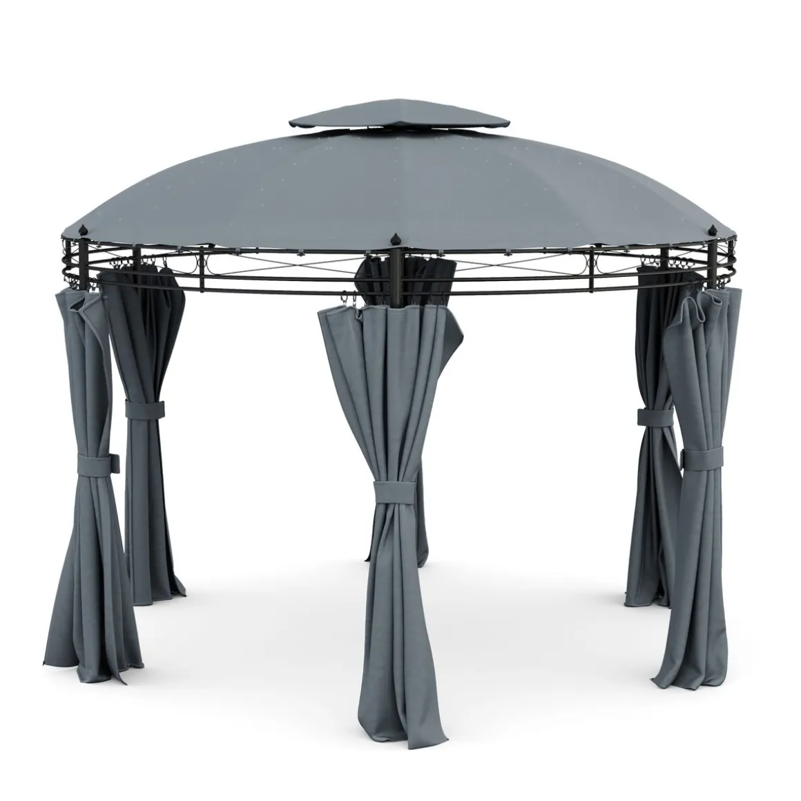 Gartenpavillon LED ROYAL 3.5 m rund grau
