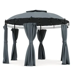 Gartenpavillon LED ROYAL 3.5 m rund grau