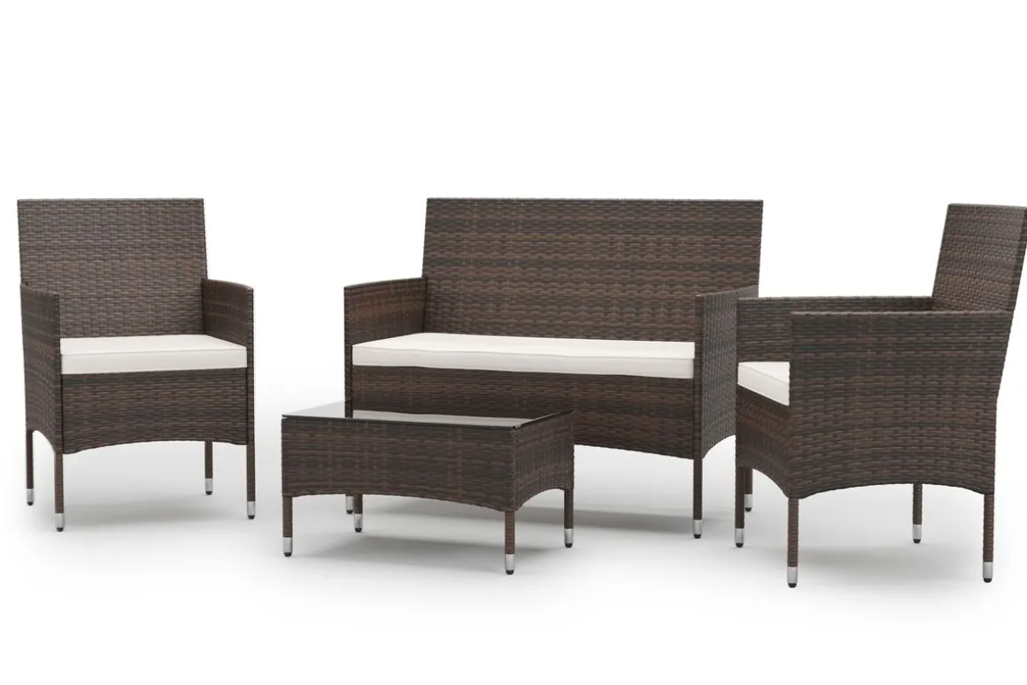 Gartenset Rattan MALIA dunkelbraun/weiss