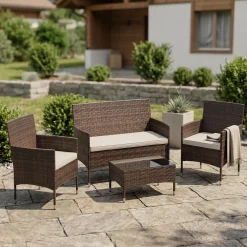 Gartenset Rattan MALIA dunkelbraun/weiss