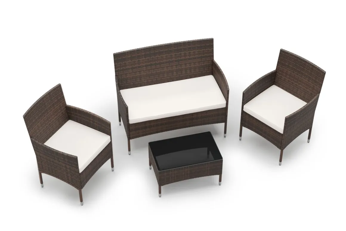 Gartenset Rattan MALIA dunkelbraun/weiss