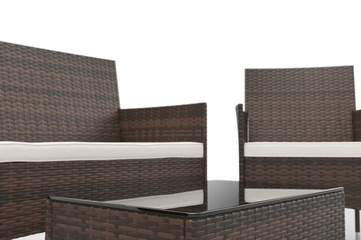 Gartenset Rattan MALIA dunkelbraun/weiss