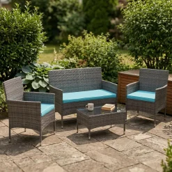 Gartenset Rattan MALIA grau/türkis