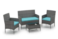 Gartenset Rattan MALIA grau/türkis