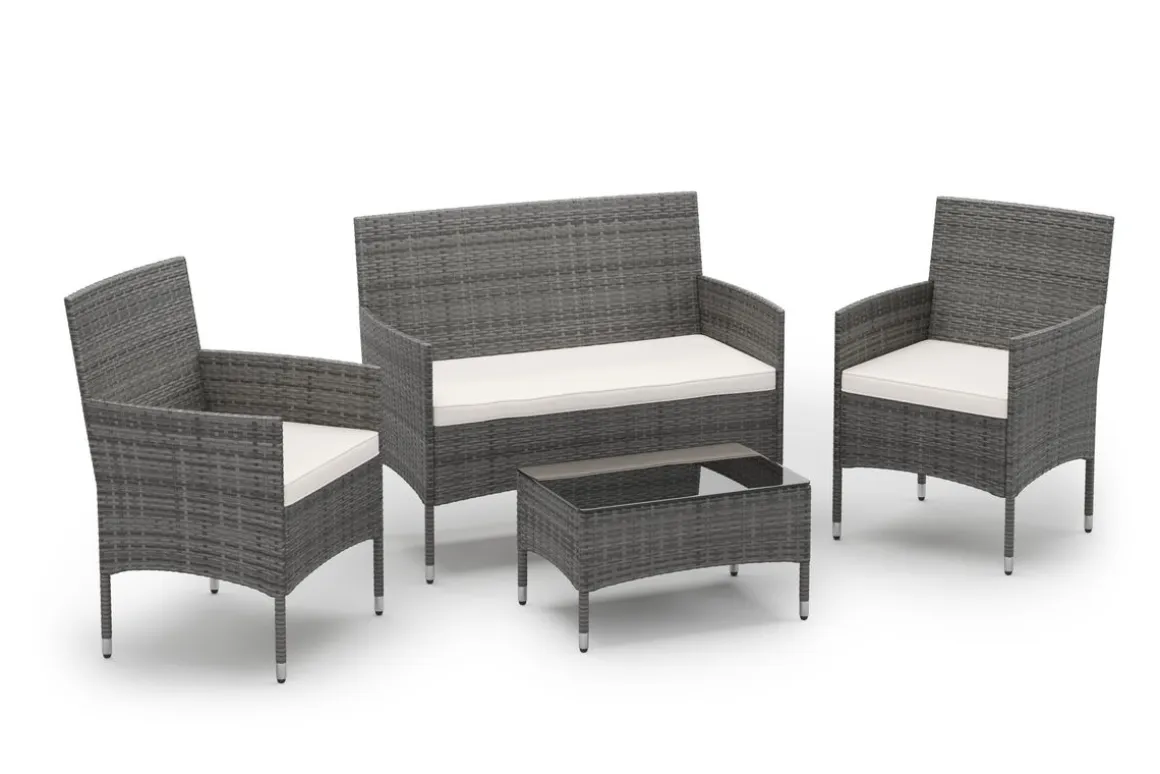Gartenset Rattan MALIA grau/weiss