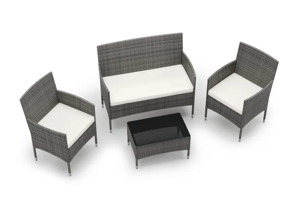 Gartenset Rattan MALIA grau/weiss