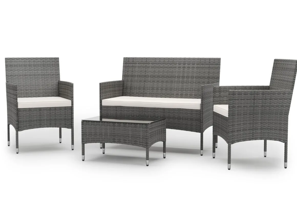 Gartenset Rattan MALIA grau/weiss