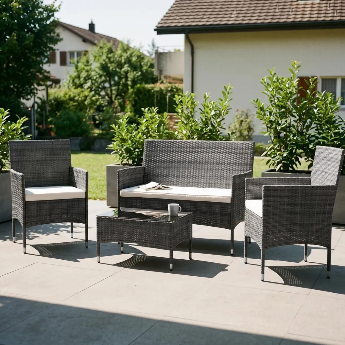 Gartenset Rattan MALIA grau/weiss