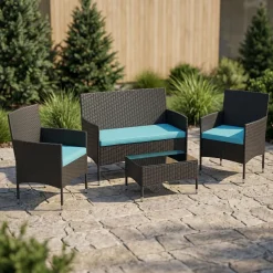 Gartenset Rattan MALIA schwarz/türkis