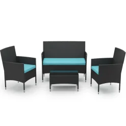 Gartenset Rattan MALIA schwarz/türkis