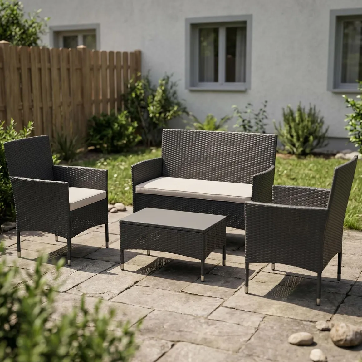 Gartenset Rattan MALIA schwarz/weiss