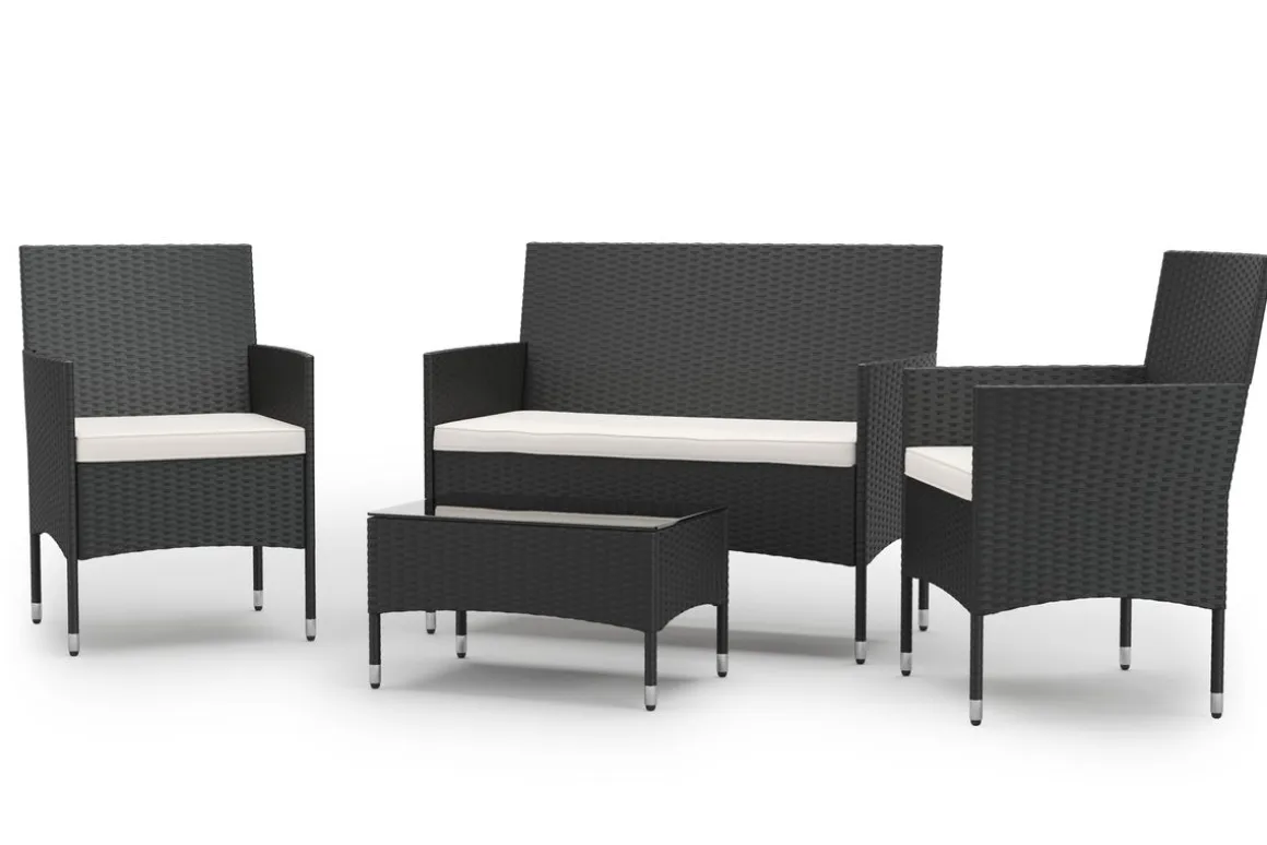 Gartenset Rattan MALIA schwarz/weiss
