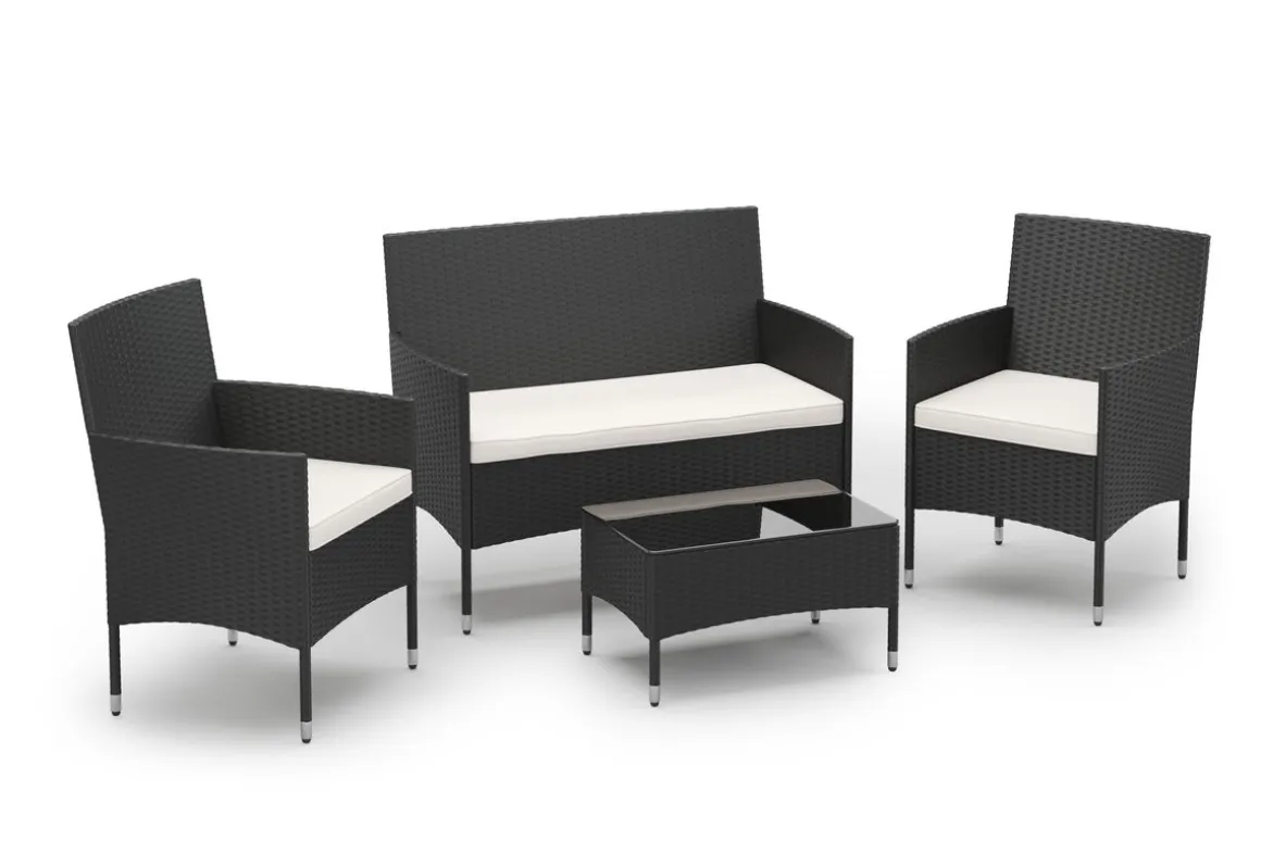 Gartenset Rattan MALIA schwarz/weiss