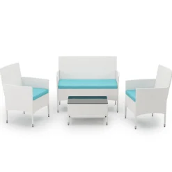Gartenset Rattan MALIA weiss/türkis