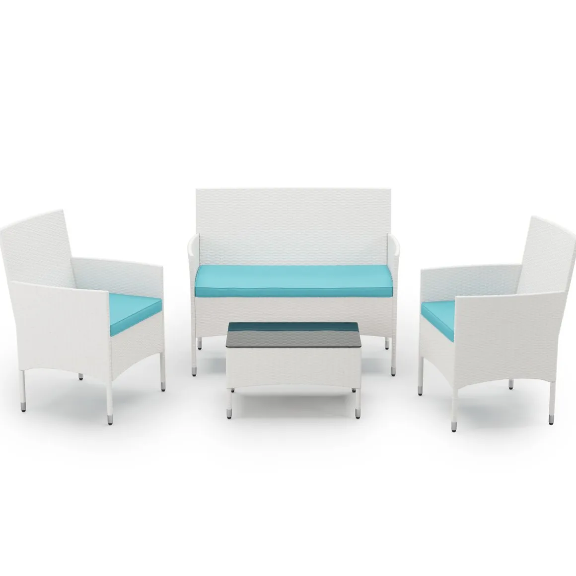 Gartenset Rattan MALIA weiss/türkis