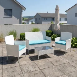 Gartenset Rattan MALIA weiss/türkis