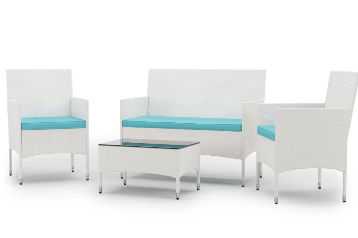 Gartenset Rattan MALIA weiss/türkis