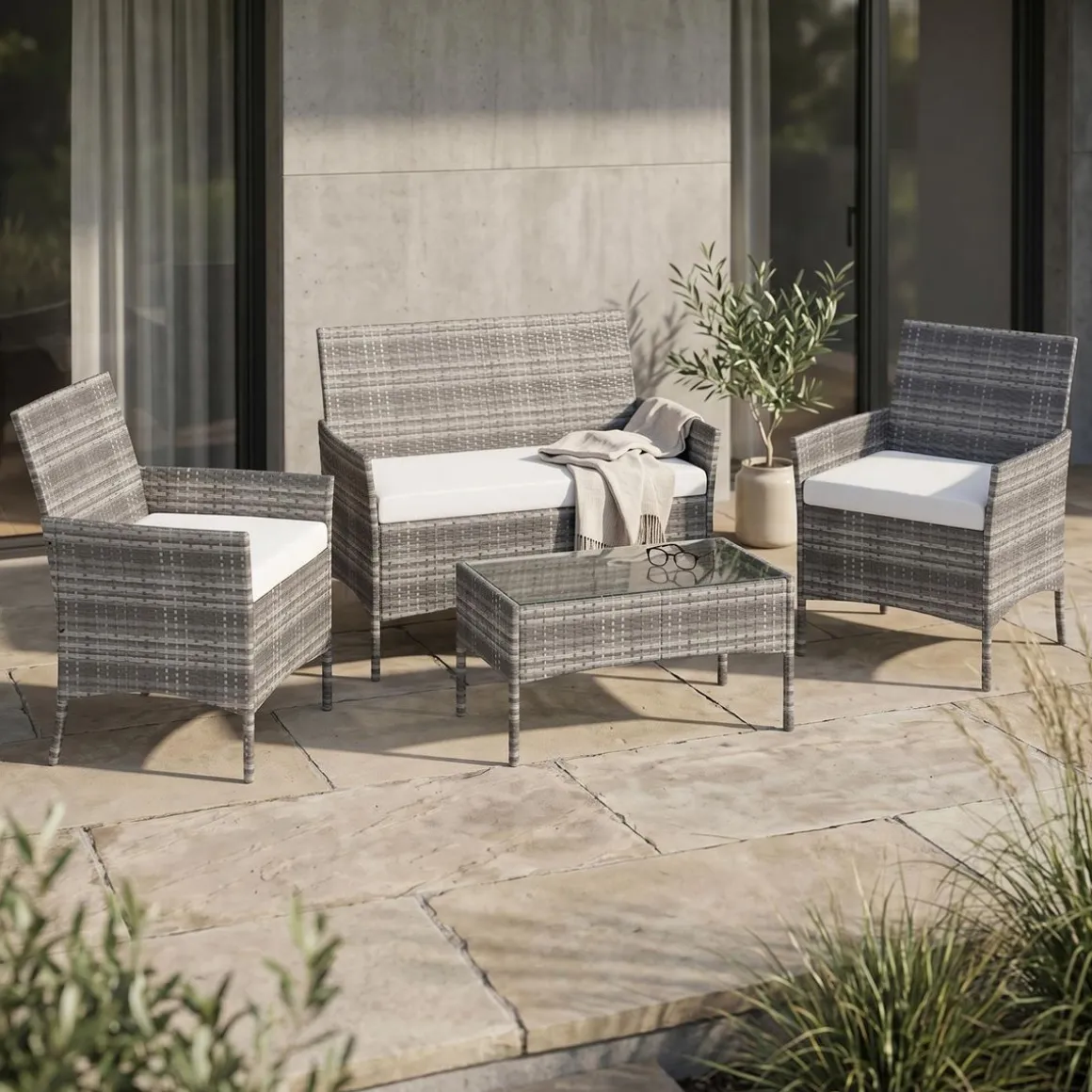 Gartenset Rattan MOLDE grau/beige