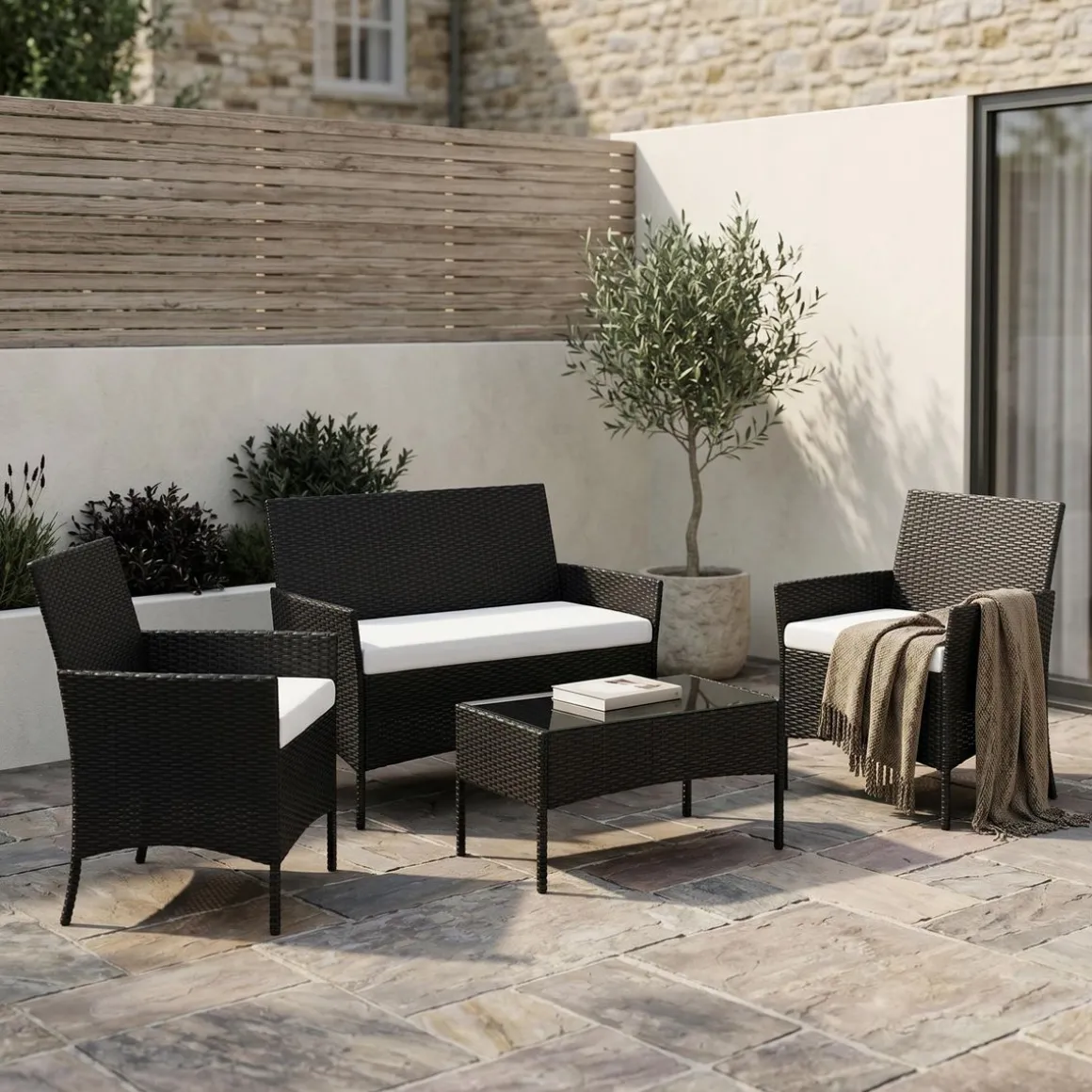 Gartenset Rattan MOLDE schwarz/beige