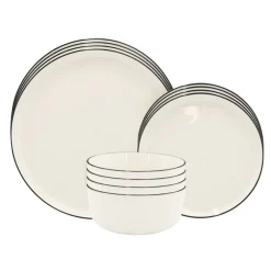 Geschirr-Set Porzellan 12-teilig cremeweiss/schwarz