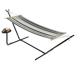 Gestell für Hängematte mit Getränkehalter 300 x 120 cm schwarz