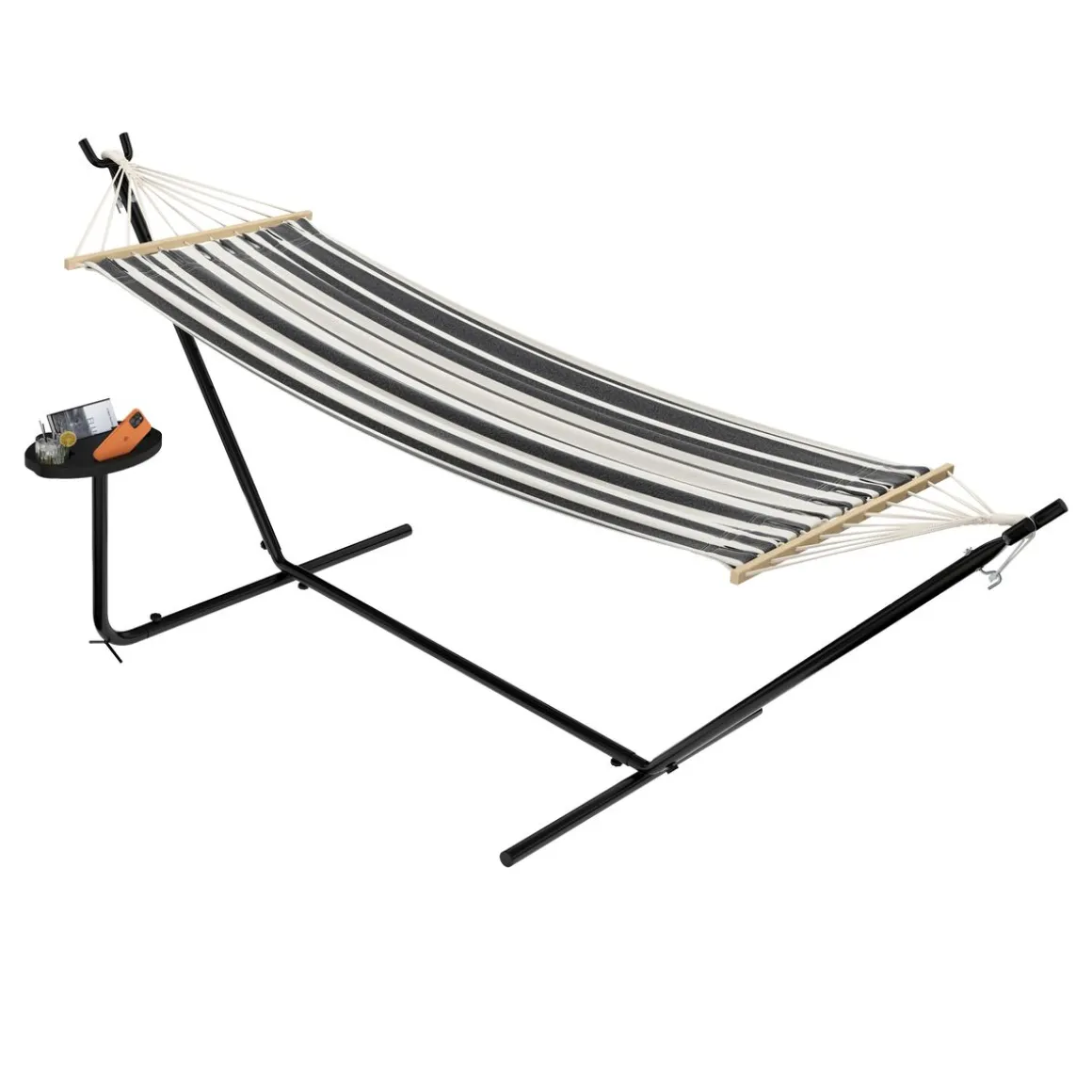 Gestell für Hängematte mit Getränkehalter 300 x 120 cm schwarz