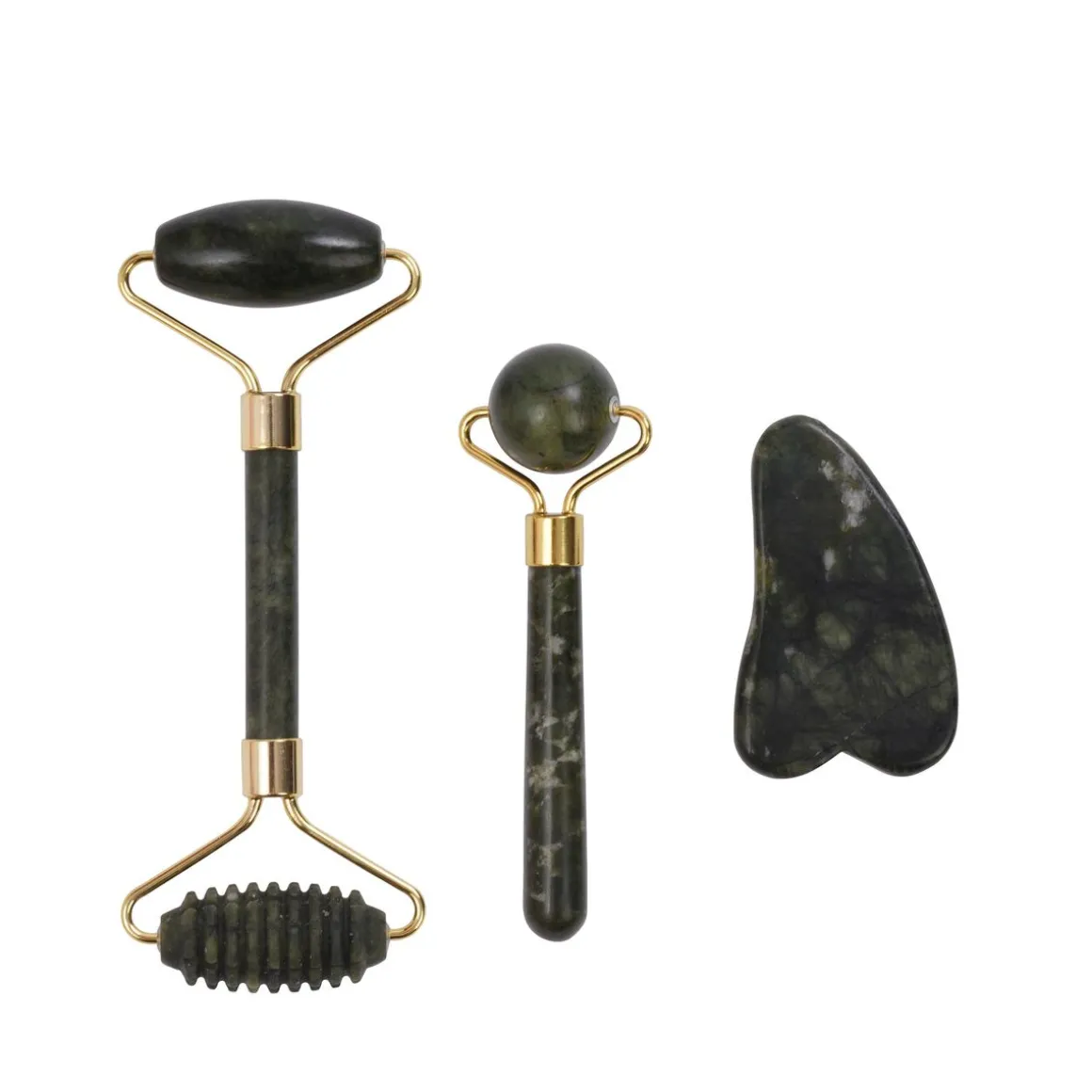 Gua Sha und Jade Roller Set 3-teilig schwarz/gold