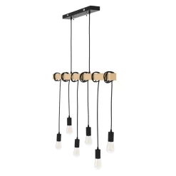 Hängelampe WOODY 6 Lampen schwarz/natur