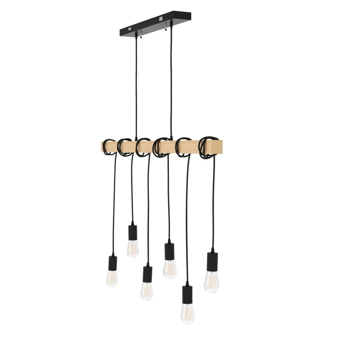 Hängelampe WOODY 6 Lampen schwarz/natur