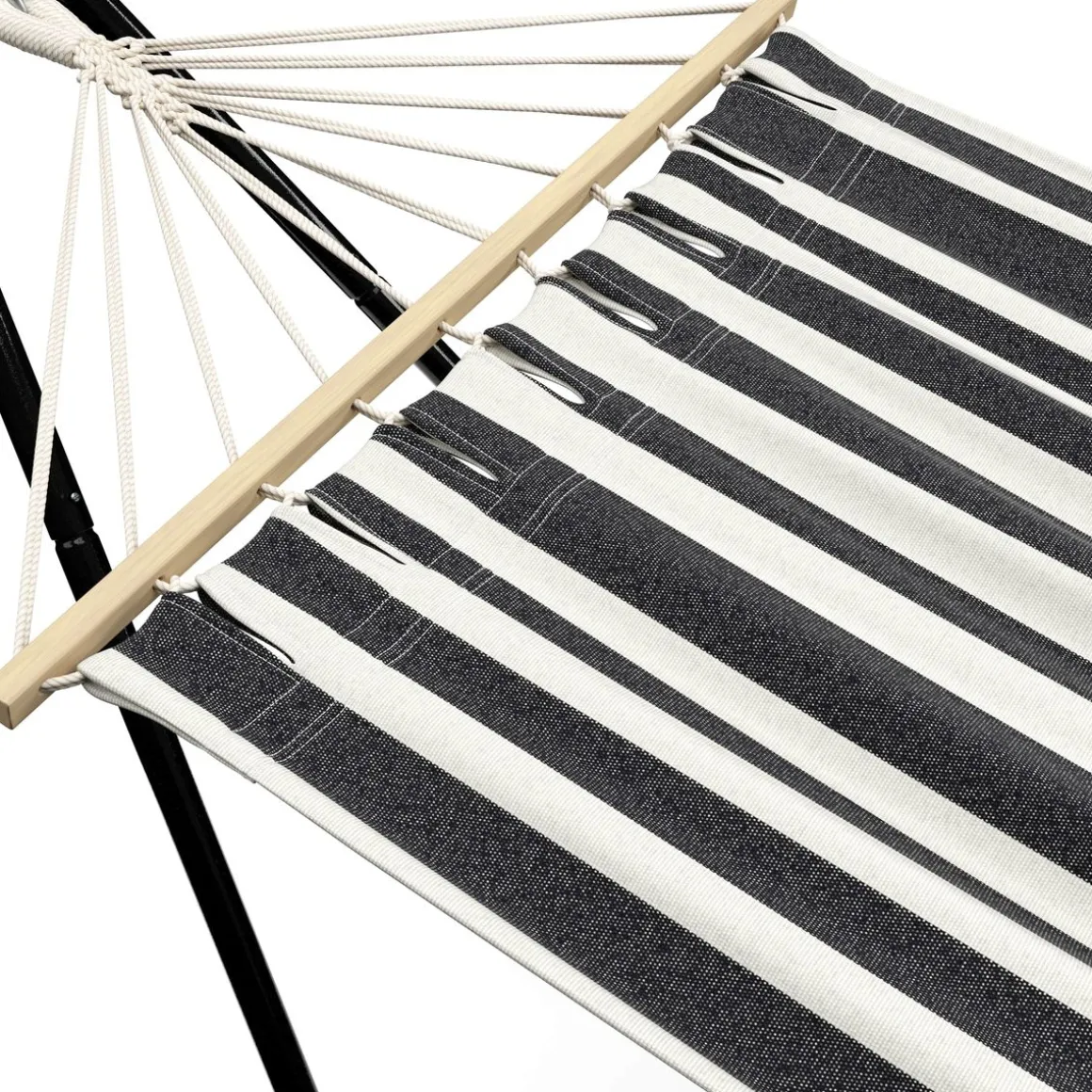 Hängematte mit Gestell 280 cm schwarz/weiss